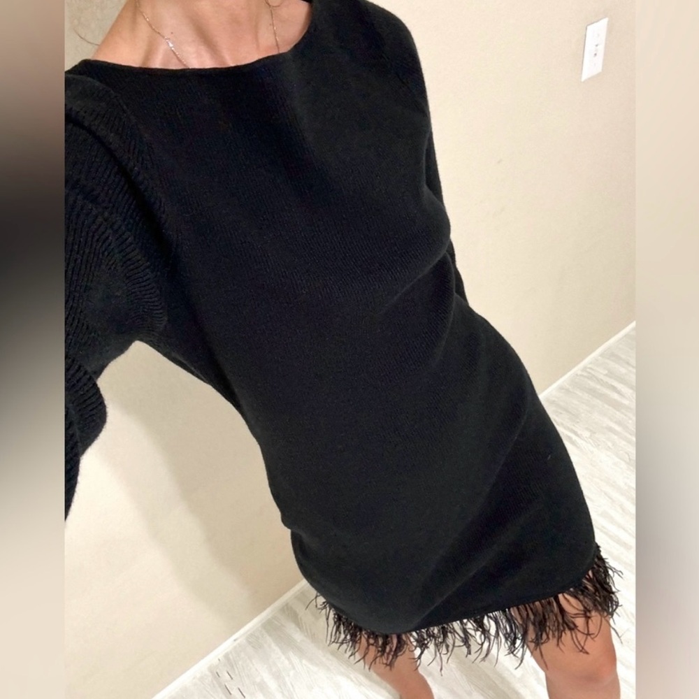 Lovers + Friends Black Midi Dress with Feather Hem